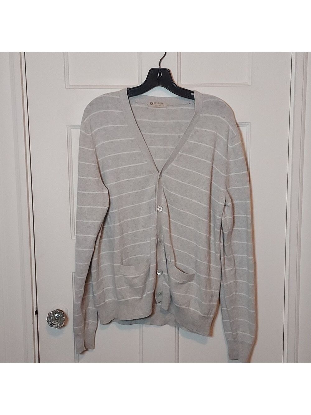 J Crew Men's Gray Stripe Cashmere Blend Grandpa Cardigan